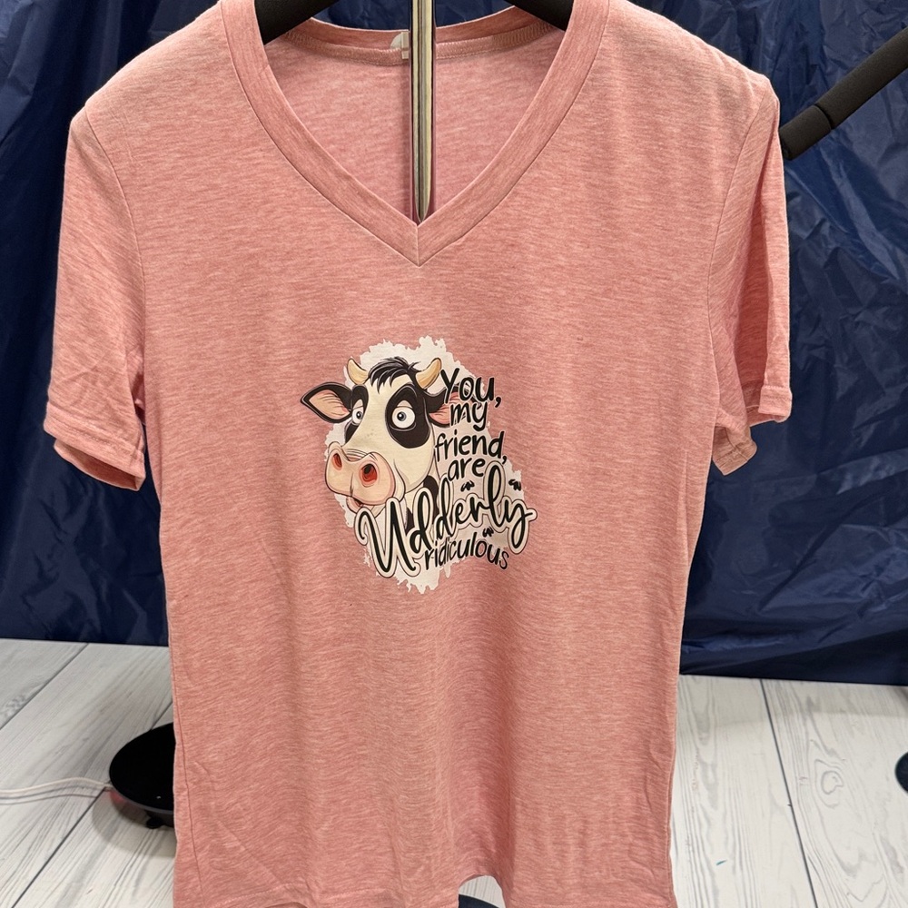 Charming Pink Cow Graphic Tee - Short Sleeve